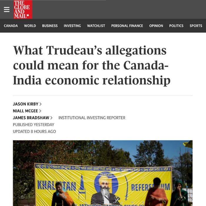 Screenshot of Globe & Mail publication