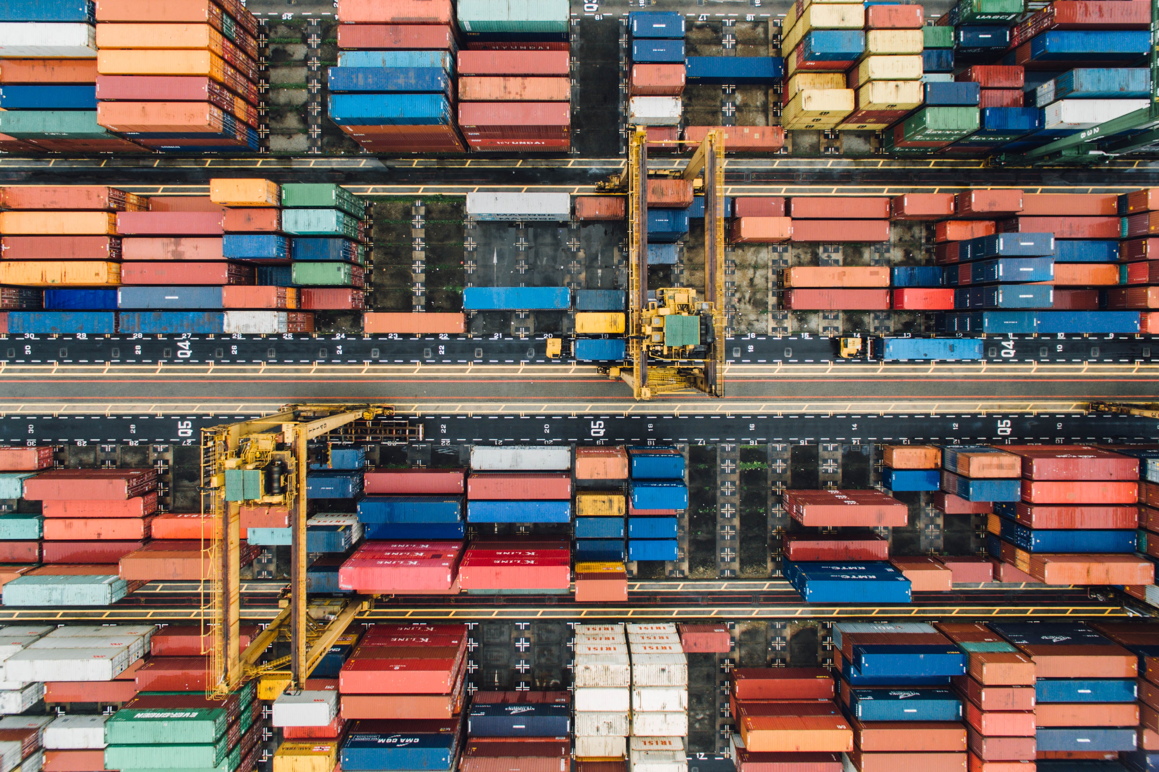 Aerial photo of area filled with intermodal containers