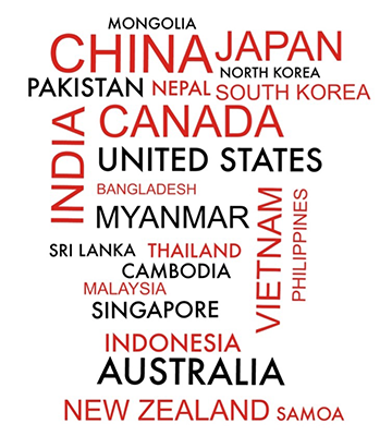 Word cloud of countries covered in Asia Watch