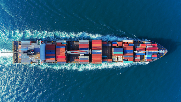 Loaded container ship at sea