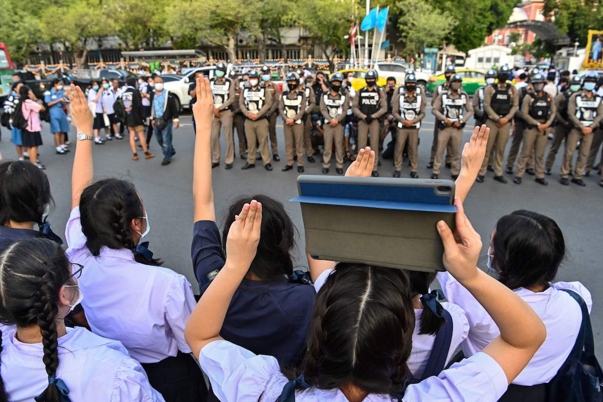 Student protesters in Bangkok, Thailand on August 19, 2020