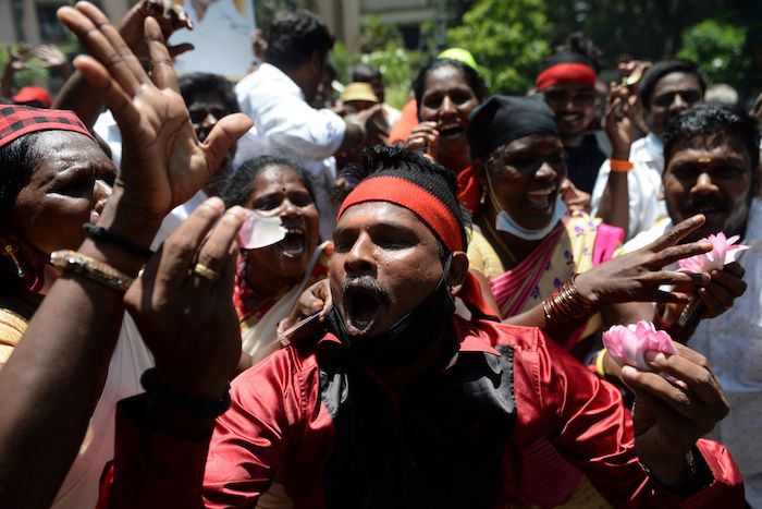 Crowd celebrates political victory in India state elections 2021