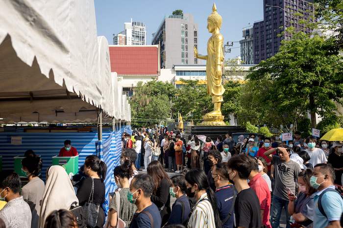 Crowds assemble to vote ahead of the May 14 2023 Thai general election