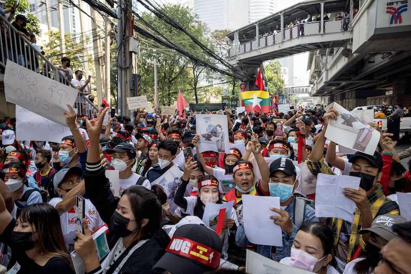 Protests in Thailand over Myanmar Coup