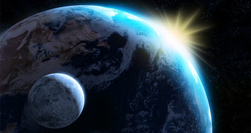 The earth and moon viewed from space
