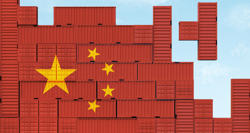 China flag as shipping containers concept image