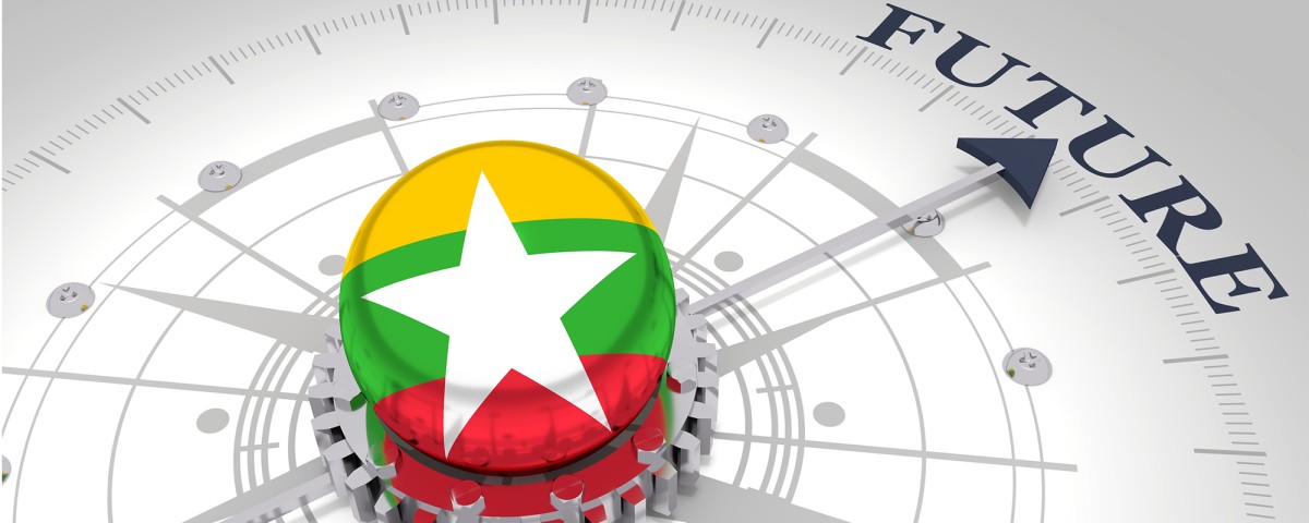 Myanmar flag ball on compass