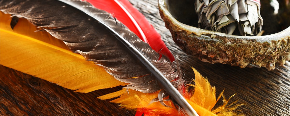 Indigenous ceremonial feathers and smudge