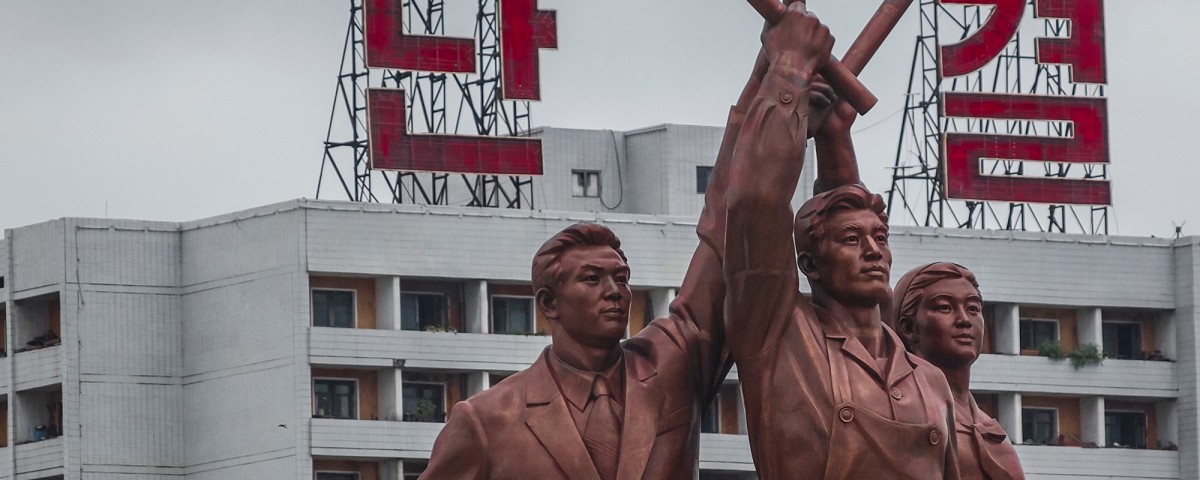 Closue up of statue of workers in Pyongyang