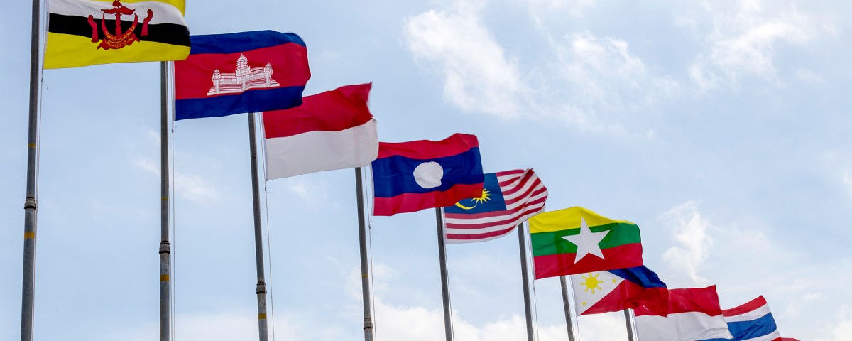 Close up of flags of ASEAN  