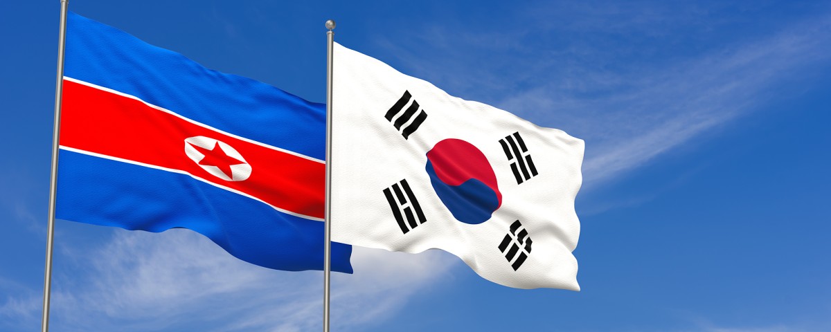 North and South Korea flags 