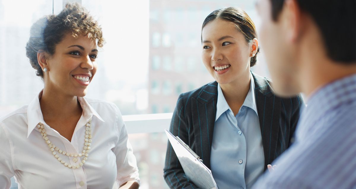 Young office works talking 