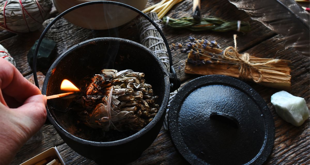 Indigenous smudging ceremony closeup image