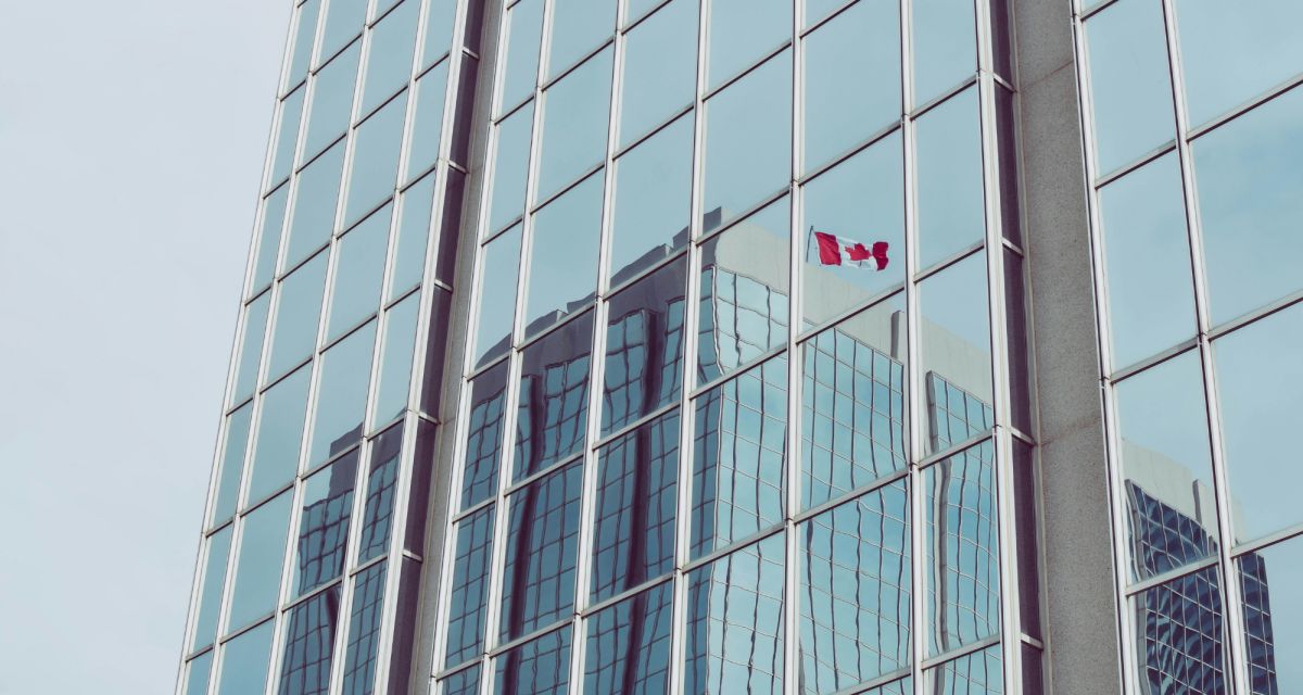Keystone image flag reflected in glass