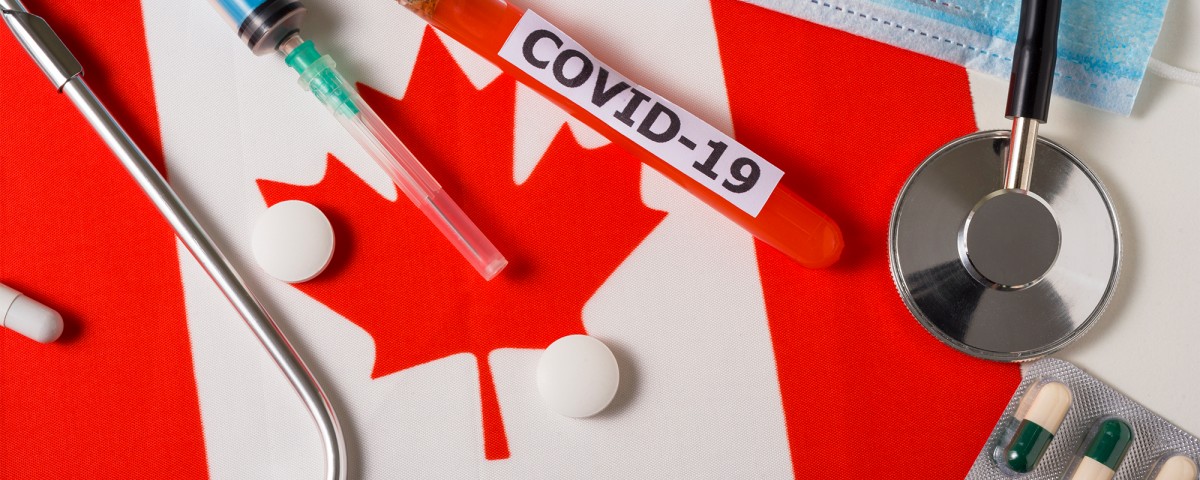 Conceptual image of Canada flag and COVID-19 medical elements