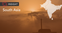 Hazy skyline in New Delhi on South Asia banner