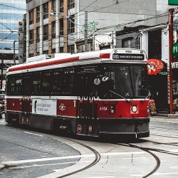 Toronto street scene featuring communter tram