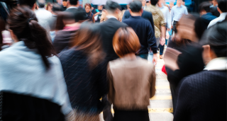 People blurred on busy street in China 