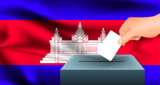 Ballot box with Cambodia flag in the background