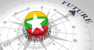 Myanmar flag ball on compass