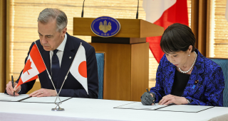 Canadian Prime Minister Mark Carney and Japanese Prime Minister Takaichi Sanae in Tokyo, Japan, on March 6, 2026 
