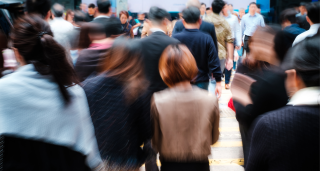 Crowd scene in China blurred