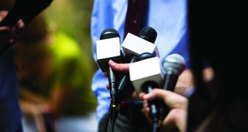 closeup of media microphones