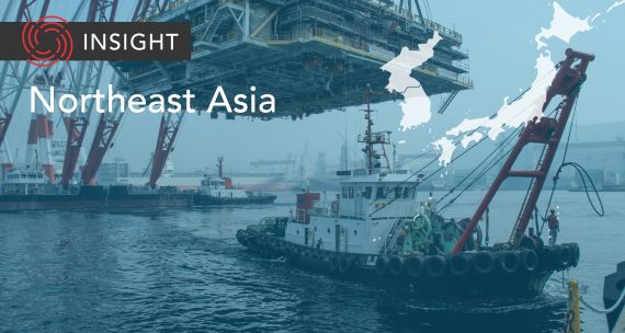 Northeast Asia keystone image with freight ship at port