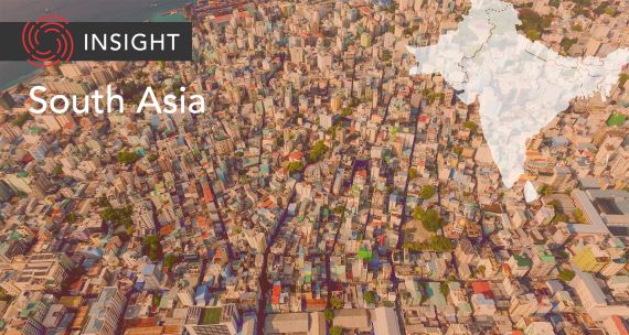 Urban aerial shot with South Asia banner treatment
