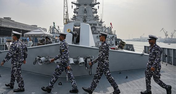 Indian navy soldiers on deck of ship