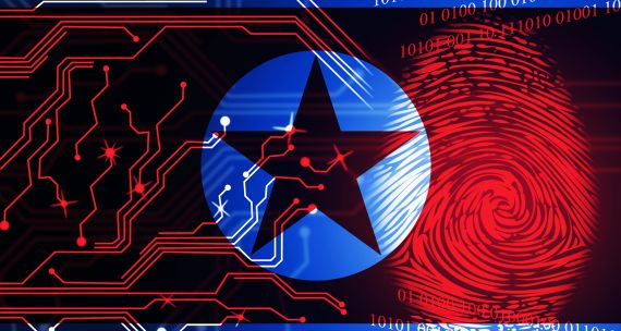 North Korea flag on cybercrime illustration 