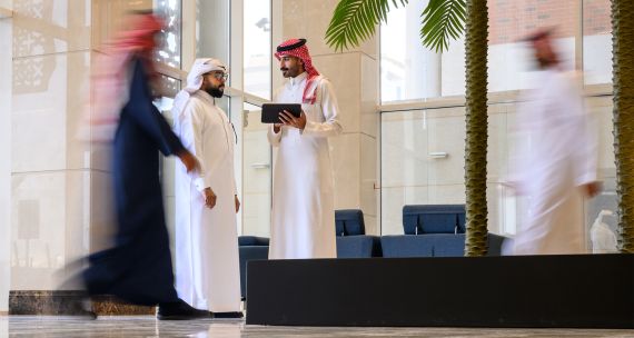 Saudi Businessmen in Hotel Lobby