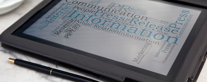 Tablet with announcement text