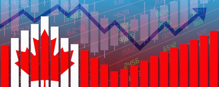 Map of Canada split over an economic chart