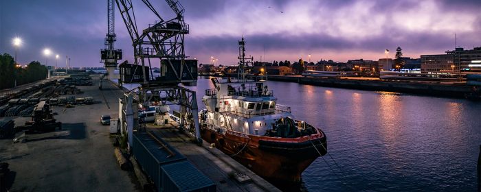 Trade ship at port