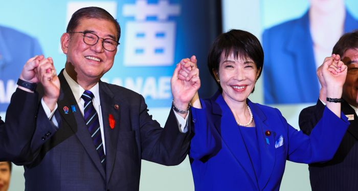 newly elected Takaichi Sanae with Ishiba 