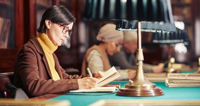 Woman researcher in library