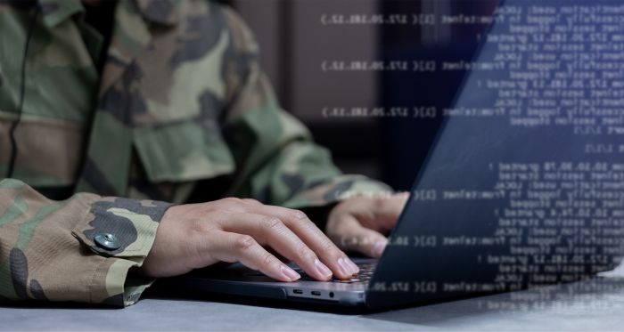 Defence officer at cyber computer 